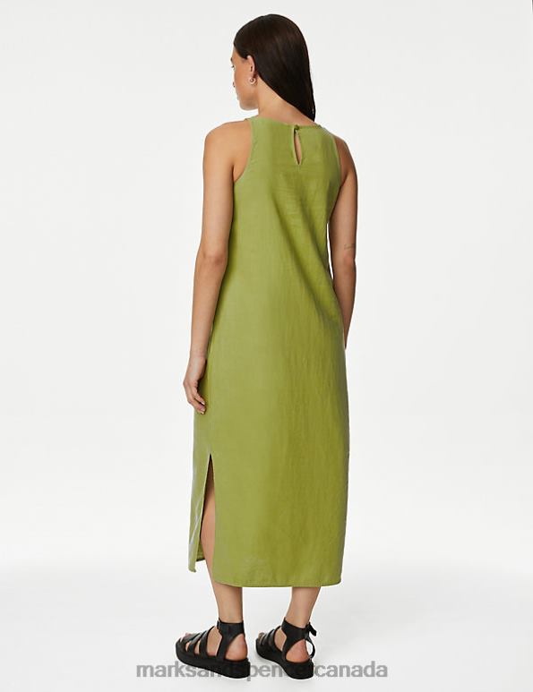 Marks and Spencer Canada - Unisex Medium Green Clothing Marks & Spencer Linen Rich High Neck Midi Slip Dress 20VTD1126