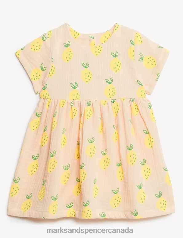 Unisex Peach Clothing Marks & Spencer Pure Cotton Lemon Dress 20VTD7720 - Marks and Spencer outlet