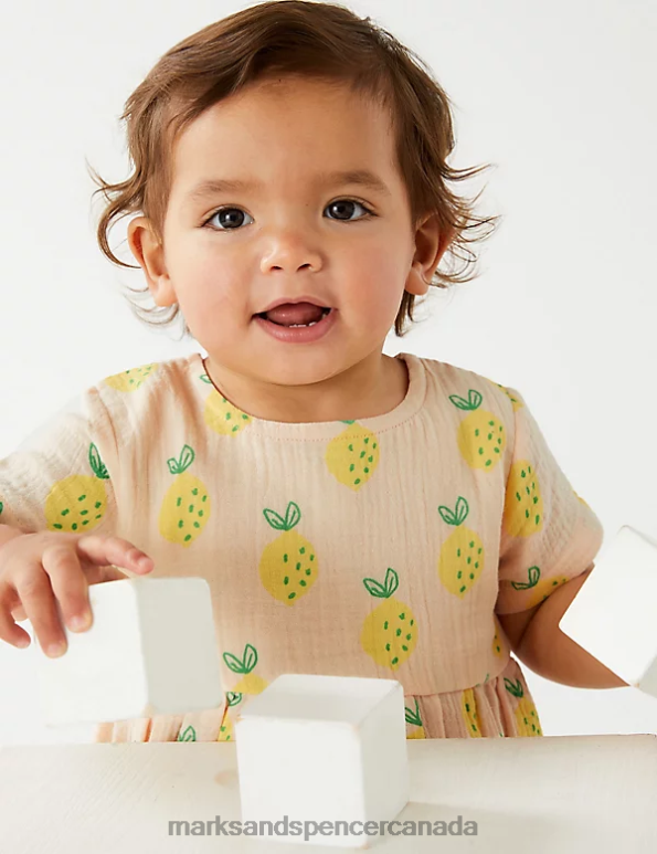 Unisex Peach Clothing Marks & Spencer Pure Cotton Lemon Dress 20VTD7720 - Marks and Spencer outlet