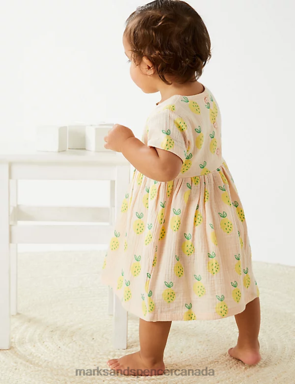 Unisex Peach Clothing Marks & Spencer Pure Cotton Lemon Dress 20VTD7720 - Marks and Spencer outlet