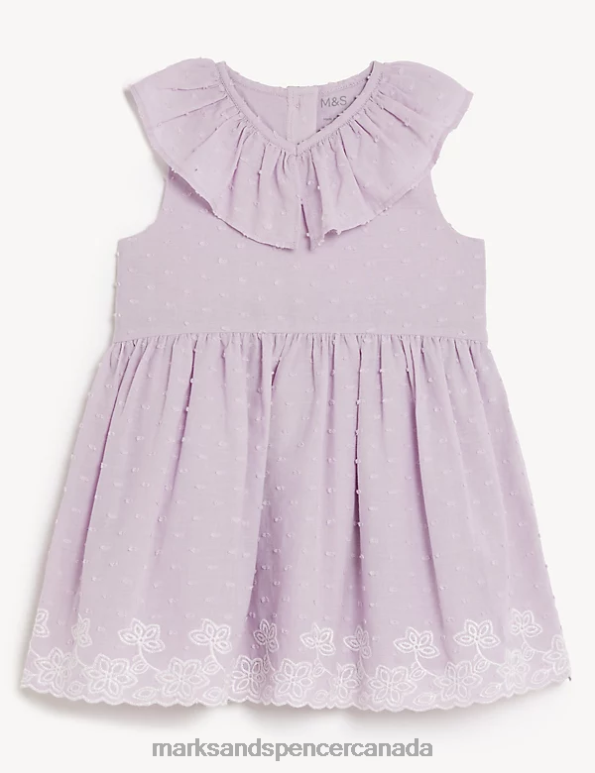 Unisex Purple Clothing Marks & Spencer Pure Cotton Embroidered Dress 20VTD7671 - Marks and Spencer online