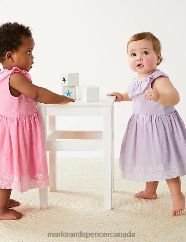 Unisex Purple Clothing Marks & Spencer Pure Cotton Embroidered Dress 20VTD7671 - Marks and Spencer online