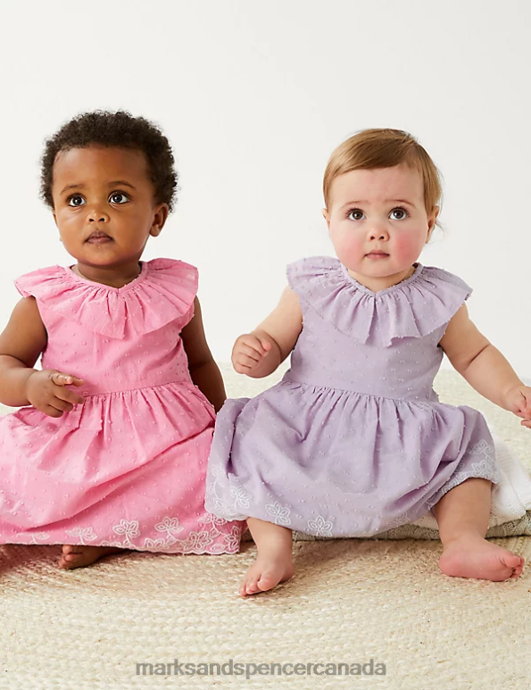 Unisex Purple Clothing Marks & Spencer Pure Cotton Embroidered Dress 20VTD7671 - Marks and Spencer online