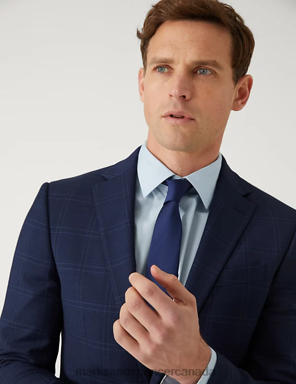 Unisex Blue Clothing Marks & Spencer Slim Fit Check Suit Jacket 20VTD5855 - Marks and Spencer Canada locations