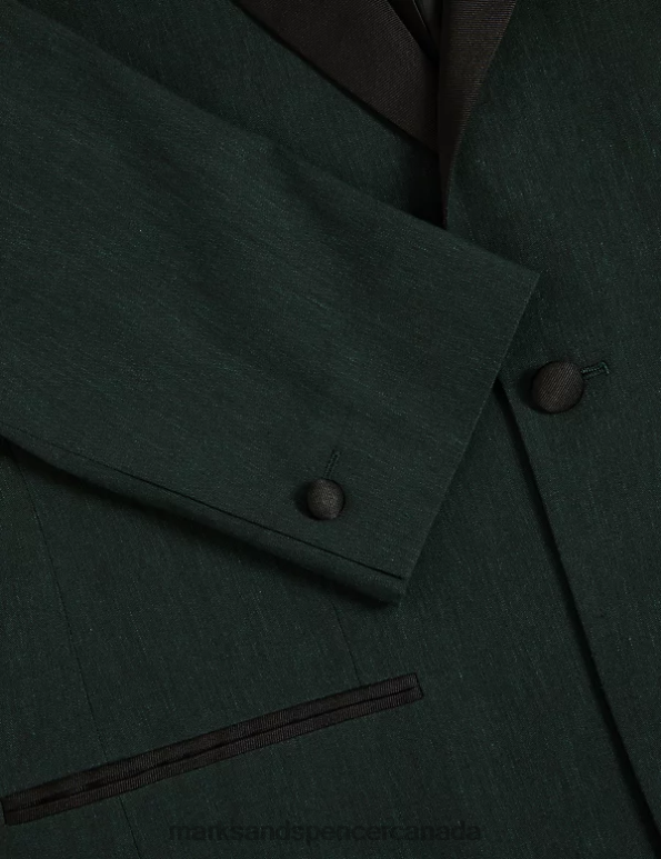 Unisex Dark Green Clothing Marks & Spencer Tailored Fit Italian Linen Miracle Tuxedo Jacket 20VTD5417 - Marks and Spencer outlet