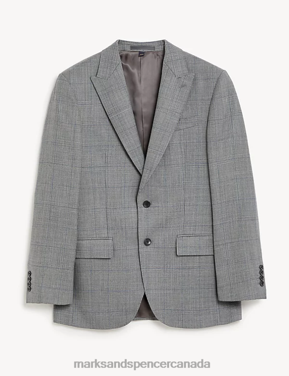 Unisex Grey Mix Clothing Marks & Spencer Regular Fit Pure Wool Check Suit Jacket 20VTD5049 - Marks and Spencer Canada locations