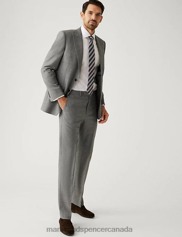 Unisex Grey Mix Clothing Marks & Spencer Regular Fit Pure Wool Check Suit Jacket 20VTD5049 - Marks and Spencer Canada locations