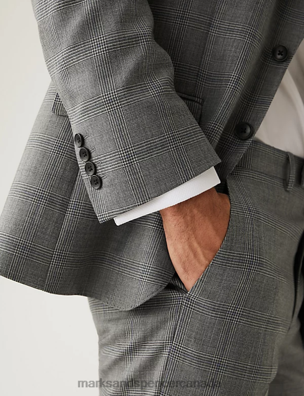 Unisex Grey Mix Clothing Marks & Spencer Regular Fit Pure Wool Check Suit Jacket 20VTD5049 - Marks and Spencer Canada locations