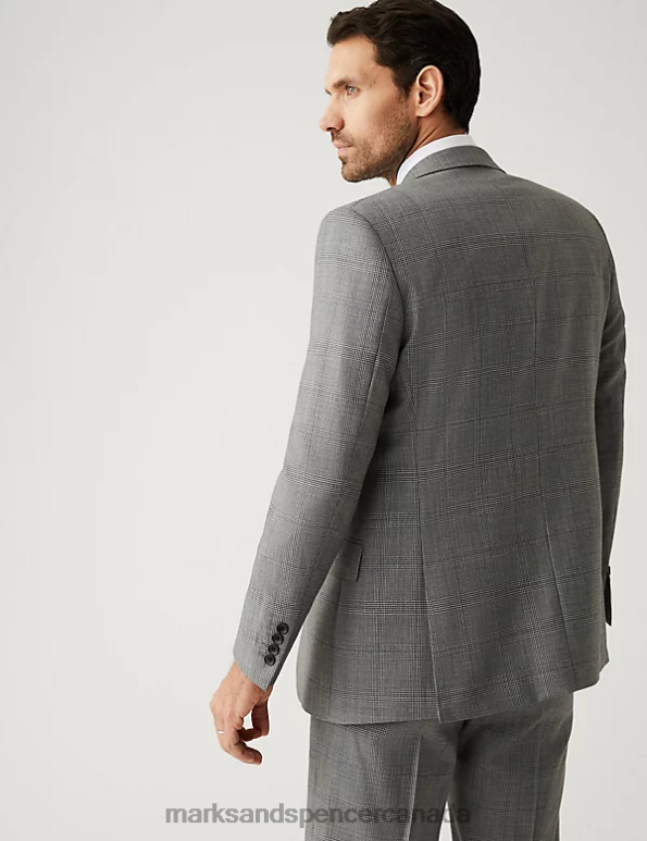 Unisex Grey Mix Clothing Marks & Spencer Regular Fit Pure Wool Check Suit Jacket 20VTD5049 - Marks and Spencer Canada locations