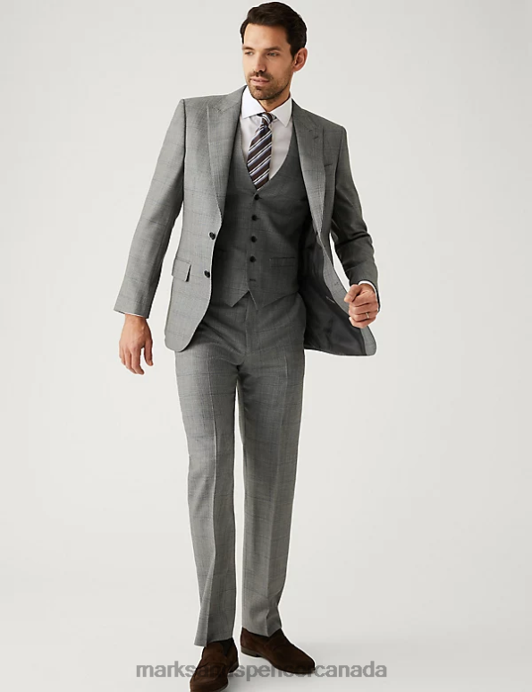 Unisex Grey Mix Clothing Marks & Spencer Regular Fit Pure Wool Check Suit Jacket 20VTD5049 - Marks and Spencer Canada locations