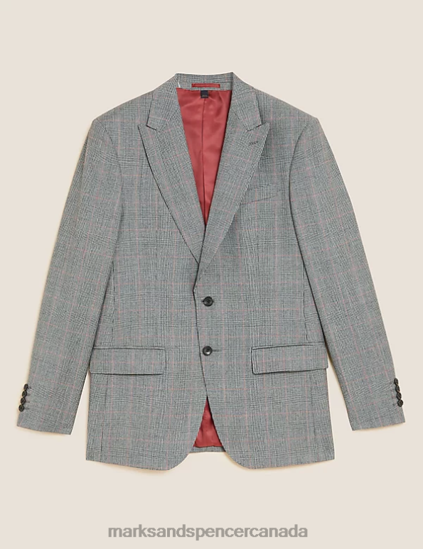 Unisex Grey Mix Clothing Marks & Spencer Regular Fit Pure Wool Check Suit Jacket 20VTD6634 - Marks and Spencer online