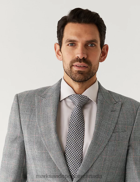 Unisex Grey Mix Clothing Marks & Spencer Regular Fit Pure Wool Check Suit Jacket 20VTD6634 - Marks and Spencer online