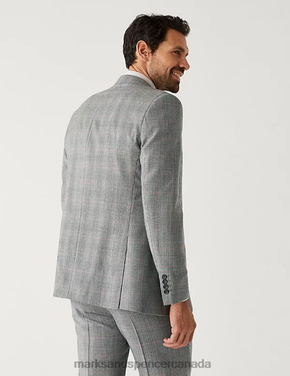 Unisex Grey Mix Clothing Marks & Spencer Regular Fit Pure Wool Check Suit Jacket 20VTD6634 - Marks and Spencer online