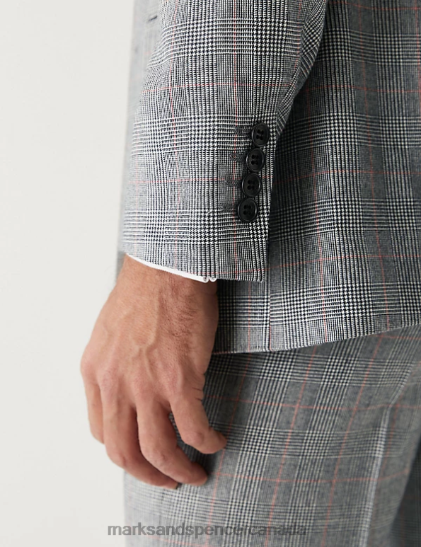 Unisex Grey Mix Clothing Marks & Spencer Regular Fit Pure Wool Check Suit Jacket 20VTD6634 - Marks and Spencer online