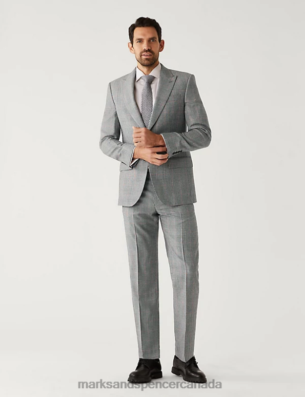 Unisex Grey Mix Clothing Marks & Spencer Regular Fit Pure Wool Check Suit Jacket 20VTD6634 - Marks and Spencer online