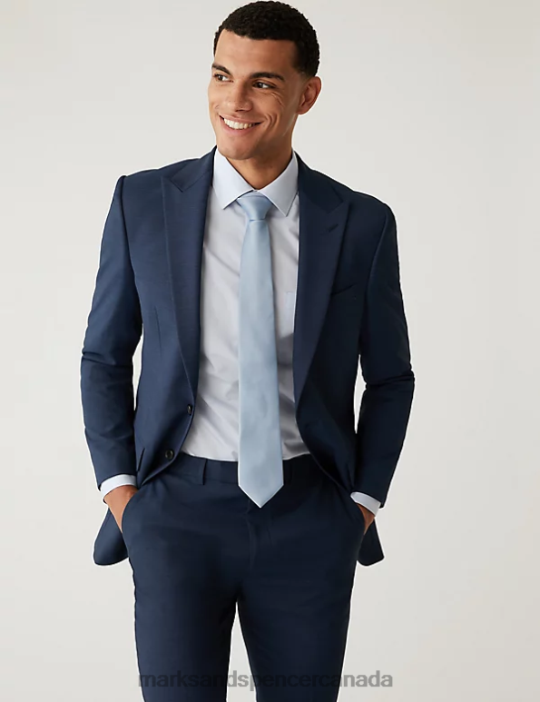 Unisex Indigo Clothing Marks & Spencer Slim Fit Sharkskin Suit Jacket with Stretch 20VTD5801 - Marks and Spencer online