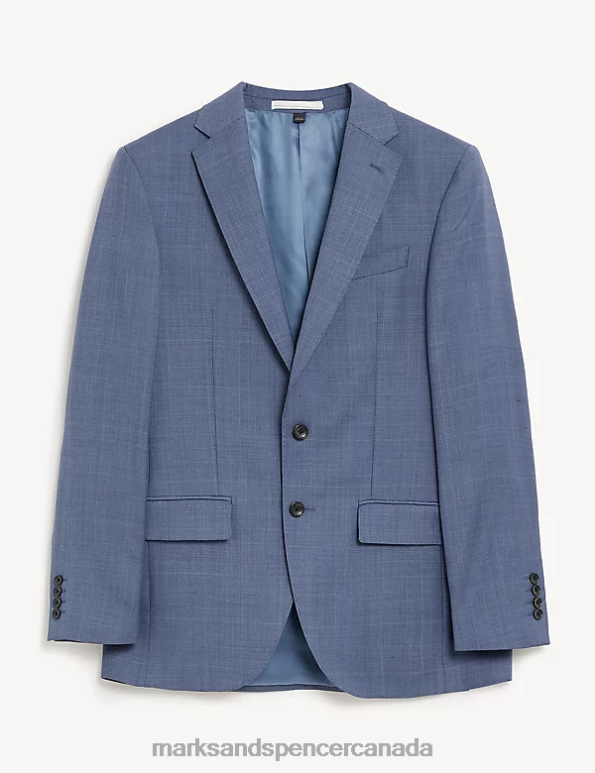 Marks and Spencer Canada - Unisex Light Airforce Clothing Marks & Spencer Slim Fit Pure Wool Check Suit Jacket 20VTD5496