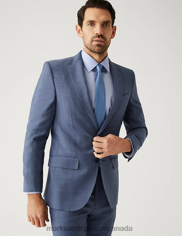 Marks and Spencer Canada - Unisex Light Airforce Clothing Marks & Spencer Slim Fit Pure Wool Check Suit Jacket 20VTD5496