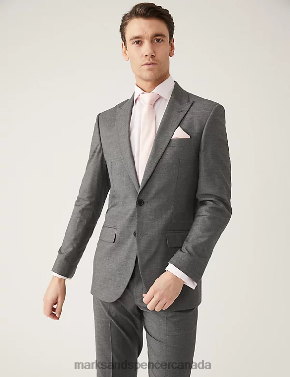 Marks and Spencer near me - Unisex Silver Grey Clothing Marks & Spencer Slim Fit Sharkskin Suit Jacket with Stretch 20VTD6171