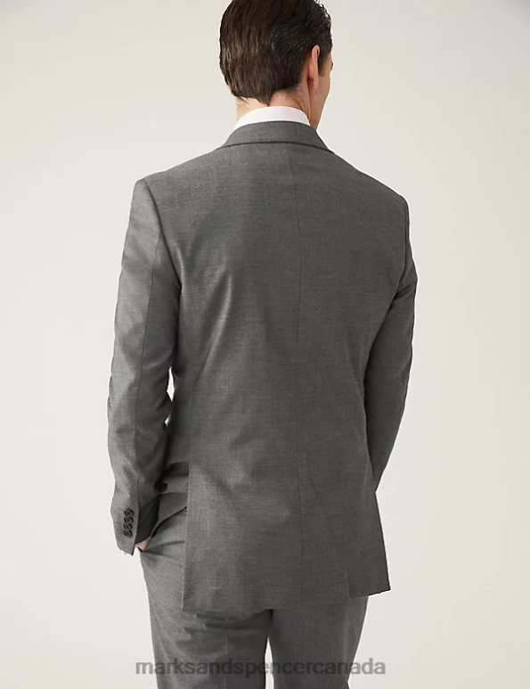 Marks and Spencer near me - Unisex Silver Grey Clothing Marks & Spencer Slim Fit Sharkskin Suit Jacket with Stretch 20VTD6171