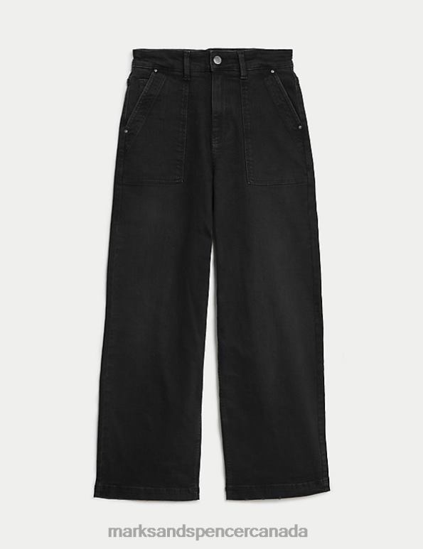 Marks and Spencer near me - Unisex Black Clothing Marks & Spencer High Waisted Wide Leg Jeans 20VTD875