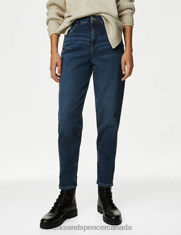 Marks and Spencer near me - Unisex Dark Indigo Mix Clothing Marks & Spencer The Mom Jeans 20VTD3391