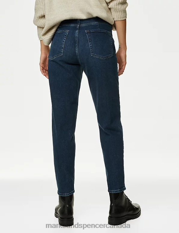 Marks and Spencer near me - Unisex Dark Indigo Mix Clothing Marks & Spencer The Mom Jeans 20VTD3391