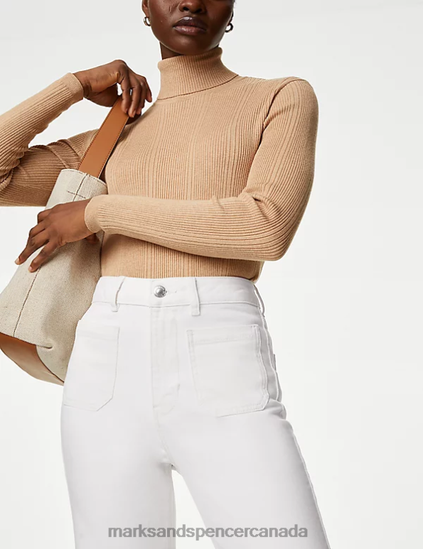 Marks and Spencer sale - Unisex Ecru Clothing Marks & Spencer Patch Pocket Flare High Waisted Jeans 20VTD515