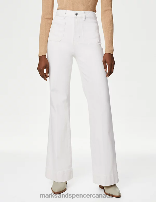 Marks and Spencer sale - Unisex Ecru Clothing Marks & Spencer Patch Pocket Flare High Waisted Jeans 20VTD515
