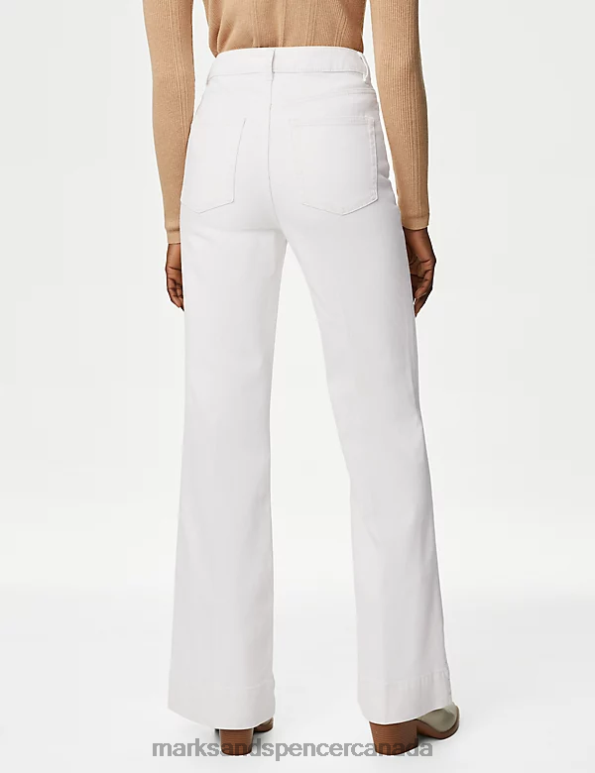 Marks and Spencer sale - Unisex Ecru Clothing Marks & Spencer Patch Pocket Flare High Waisted Jeans 20VTD515