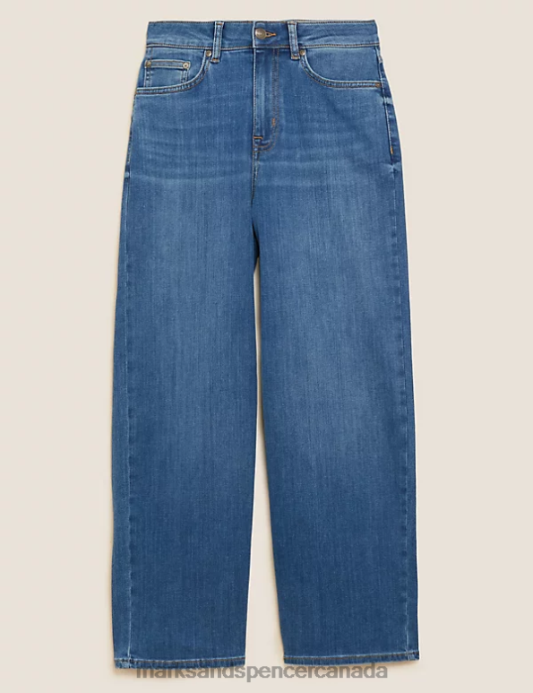 Unisex Medium Indigo Clothing Marks & Spencer High Waisted Wide Leg Cropped Jeans 20VTD2469 - Marks and Spencer Canada locations