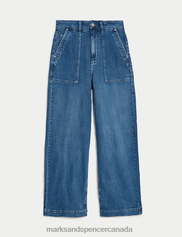 Marks and Spencer Canada - Unisex Medium Indigo Clothing Marks & Spencer High Waisted Wide Leg Jeans 20VTD495