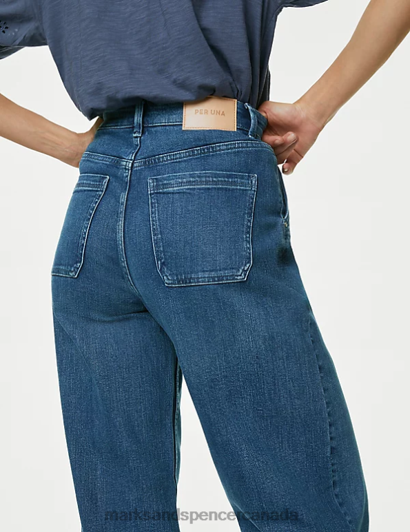Marks and Spencer Canada - Unisex Medium Indigo Clothing Marks & Spencer High Waisted Wide Leg Jeans 20VTD495