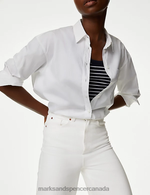 Unisex Soft White Clothing Marks & Spencer High Waisted Wide Leg Ankle Grazer Jeans 20VTD2487 - Marks and Spencer outlet