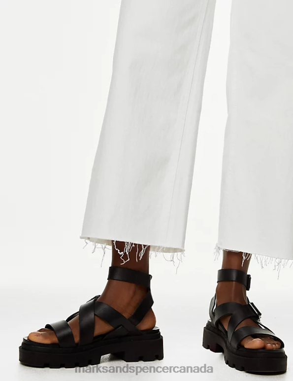 Unisex Soft White Clothing Marks & Spencer High Waisted Wide Leg Ankle Grazer Jeans 20VTD2487 - Marks and Spencer outlet