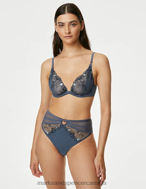 Marks and Spencer Canada - Unisex Air Force Blue Clothing Marks & Spencer Iris High Waisted Brazilian Knickers 20VTD3724