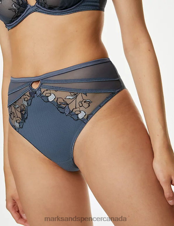 Marks and Spencer Canada - Unisex Air Force Blue Clothing Marks & Spencer Iris High Waisted Brazilian Knickers 20VTD3724