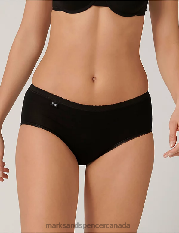 Unisex Black Clothing Marks & Spencer 3pk Cotton Rich High Waisted Midi Knickers 20VTD4179 - Marks and Spencer outlet