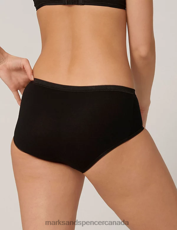 Unisex Black Clothing Marks & Spencer 3pk Cotton Rich High Waisted Midi Knickers 20VTD4179 - Marks and Spencer outlet