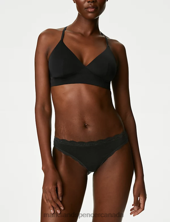 Marks and Spencer Canada - Unisex Black Clothing Marks & Spencer 3pk Cotton Rich & Lace Bikini Knickers 20VTD3878