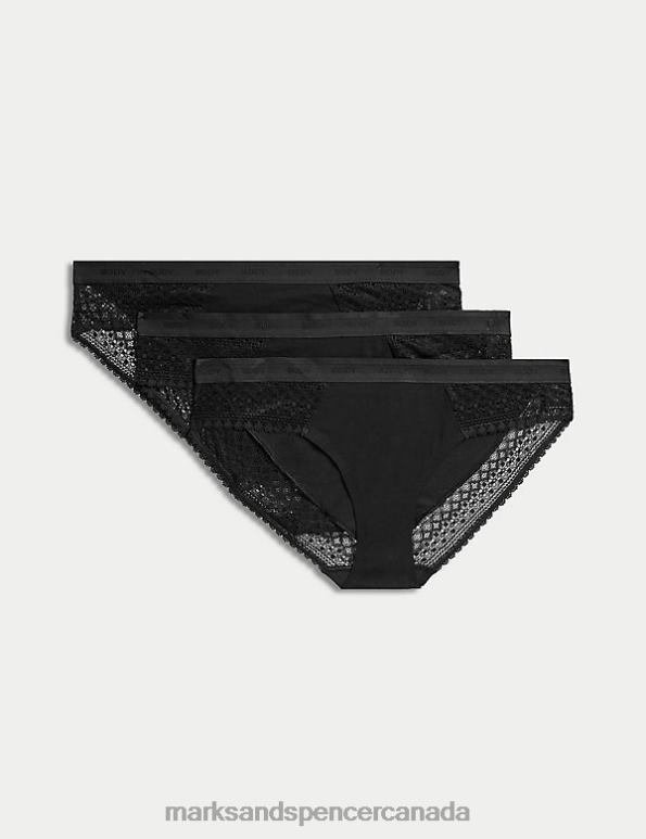 Unisex Black Clothing Marks & Spencer 3pk Cotton with Cool Comfort Bikini Knickers 20VTD3897 - Marks and Spencer outlet