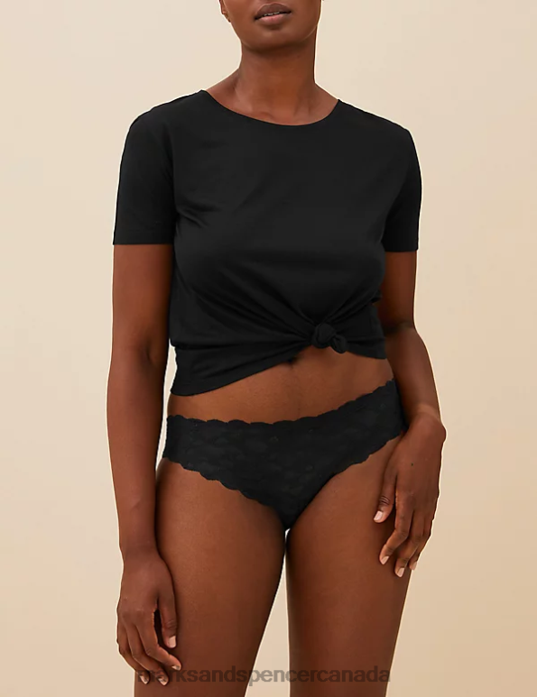 Marks and Spencer near me - Unisex Black Clothing Marks & Spencer 3pk Free Cut Lace Brazilian Knickers 20VTD3773