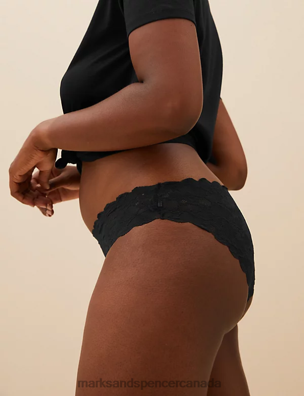 Marks and Spencer near me - Unisex Black Clothing Marks & Spencer 3pk Free Cut Lace Brazilian Knickers 20VTD3773
