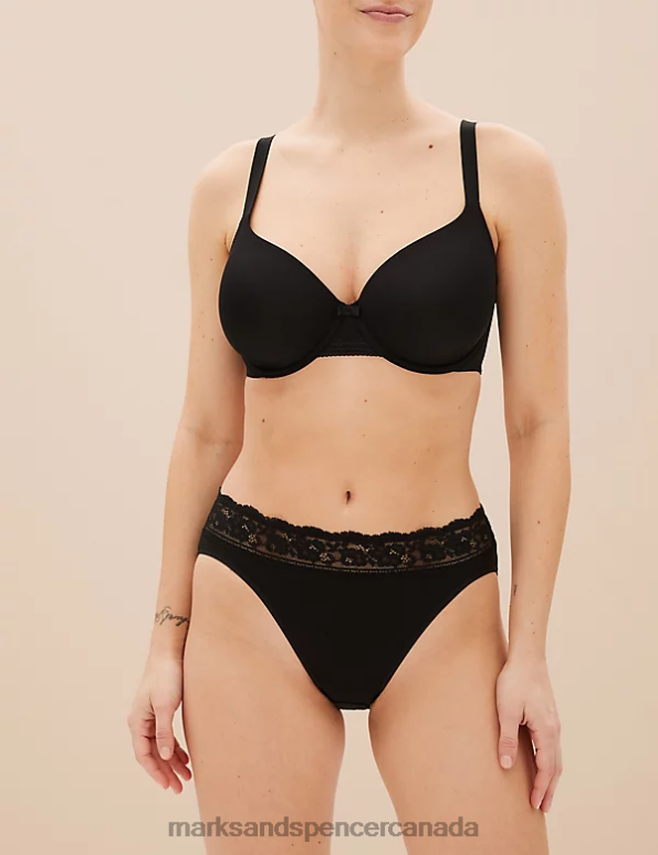 Marks and Spencer near me - Unisex Black Clothing Marks & Spencer 5pk Cotton Lycra & Lace Knickers 20VTD4085