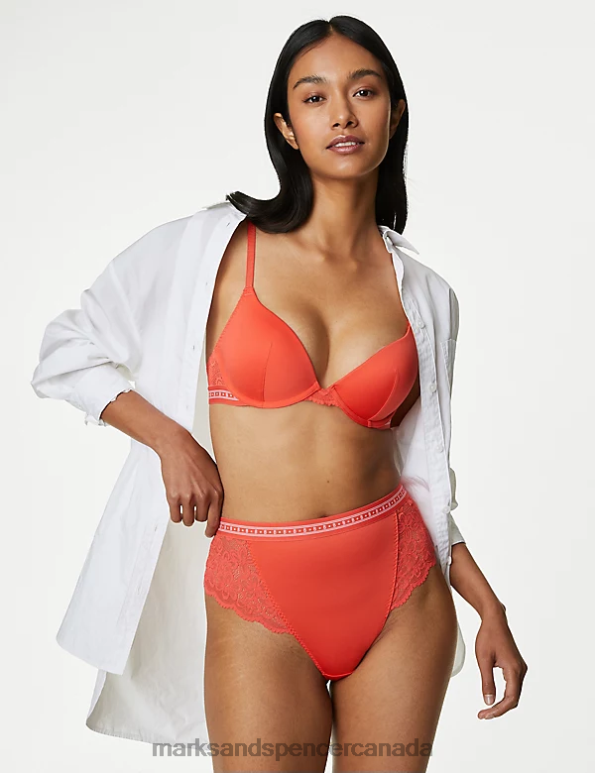Unisex Bright Orange Clothing Marks & Spencer Cleo High Waisted Brazilian Knickers 20VTD4504 - Marks and Spencer outlet
