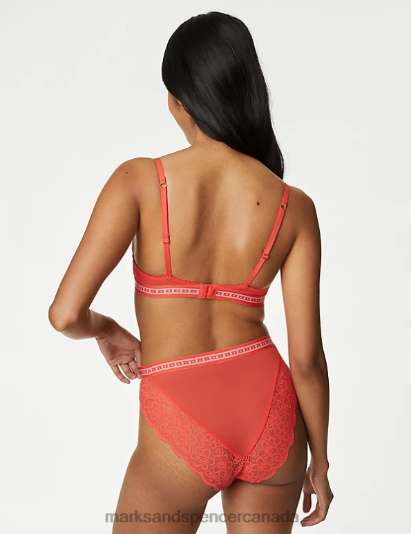 Unisex Bright Orange Clothing Marks & Spencer Cleo Lace High Waisted High Leg Knickers 20VTD4363 - Marks and Spencer Canada locations