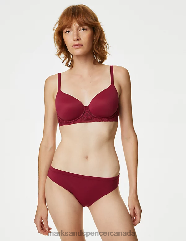Unisex Dark Raspberry Clothing Marks & Spencer 3pk Body Soft Lace Bikini Knickers 20VTD4161 - Marks and Spencer outlet