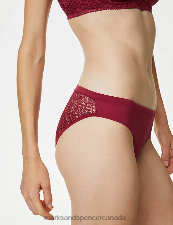 Unisex Dark Raspberry Clothing Marks & Spencer 3pk Body Soft Lace Bikini Knickers 20VTD4161 - Marks and Spencer outlet