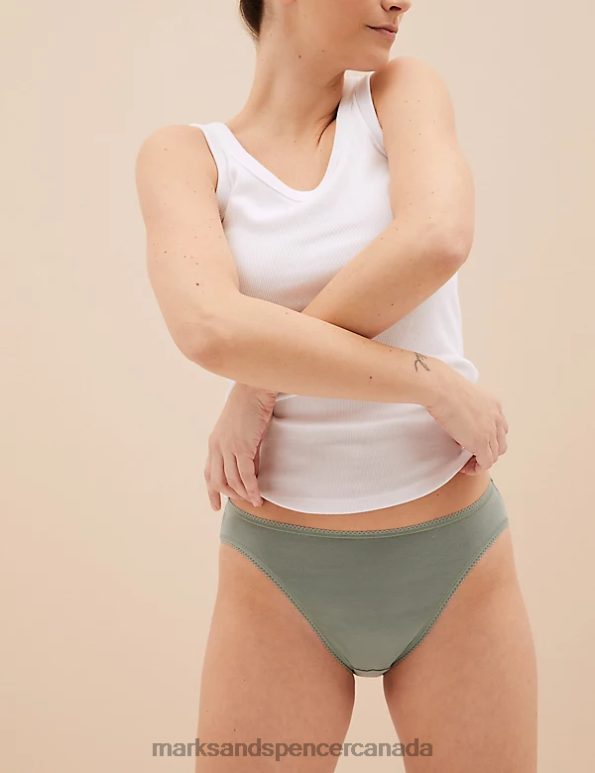 Marks and Spencer near me - Unisex Green Mix Clothing Marks & Spencer 5pk Cotton Lycra High Leg Knickers 20VTD3971