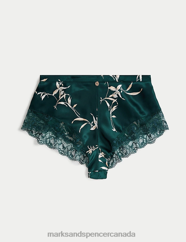 Marks and Spencer Canada - Unisex Green Mix Clothing Marks & Spencer Cassia Silk & Lace French Knickers 20VTD3707